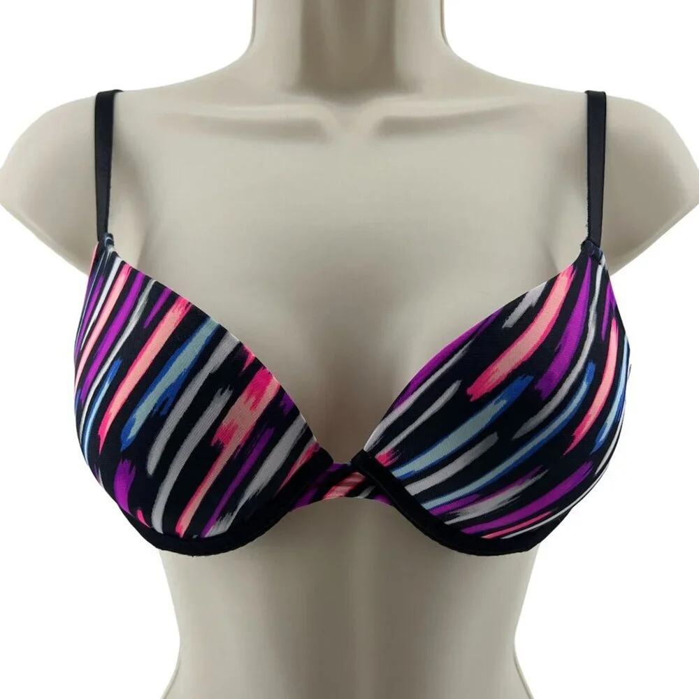 Vintage Y2K PINK Victoria's Secret Wear Everywhere Push Up ColorfulStripe 32B